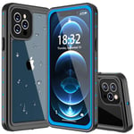 Nineasy for iPhone 12 Pro Max Case, IP68 Waterpoof Dustproof Shockproof Case with Built-in Screen Protector Full Body Clear Cover Case for iPhone 12 Pro Max (Blue/Clear-6.7 Inch)