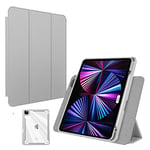 Étui magnétique 12,9" pour iPad Pro 5ème génération 2023 en 1 - Coque de Protection Amovible Transparente - Rotation à 360° - Forte Attraction magnétique - Gris