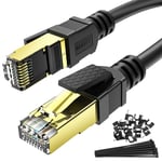Alaser Cat 8 Ethernet Cable 10M Gold Plated Rj45 High Speed 40Gbps 2000Mhz Heavy Duty Cat8 Internet Network LAN Cable Shielded Ethernet Cord for Gaming PS4 Xbox TV Modem Router Swift Inwall Cable