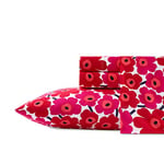 Marimekko Cotton Percale Bedding Set, Crisp & Cool, Lightweight & Breathable, Unikko Dark Red/White, King