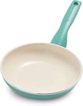 GreenPan Rio Healthy Ceramic Non-Stick 18cm Frying Pan Skillet, PFAS Free, Stay-Cool Handle, Oven Safe up to 160°C, Dishwasher Safe, Turquoise & Cream