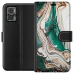 Motorola Moto E22i Svart Plånboksfodral Grön / Guld marmor
