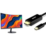 KOORUI 24-Inch Curved Computer Monitor- Full HD 1080P 60Hz Gaming Monitor 1800R LED Monitor HDMI & BENFEI USB C to HDMI Cable, 4K 1.8M USB Type C to HDMI Adapter