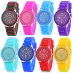 Unisex Dam Herr Pojkar Flickor Geneva Silikon Jelly Sport Kvarts Klocka Ny Red