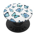 PopSockets Blue Butterflies Pattern For Girls and Women on White PopSockets PopGrip: Swappable Grip for Phones & Tablets