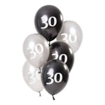 Ballonger Hvit/Svart 30 År - 6-pakning