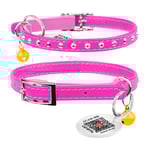 Katthalsband Läder Glamour Strass Rosa