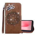 Multi-function Phone Leather Case Mandala Pattern Crystal Insert Horizontal Flip Leather Case with Card Slot and Bracket, for Huawei P20 Lite/Nova 3e (Color : Brown)