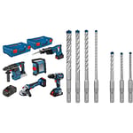 Bosch Professional 18V System Set: XL-BOXX 1; XL-BOXX 2 (GWS 18V-10, GBH 18V-26, 2x ProCORE18V 8.0 Ah Akku) + 7x Expert SDS plus-7X Hammerbohrer Set (für Stahlbeton, Ø 5-12 mm, Zubehör)