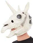 Heltäckande Skelett-Enhörning Lyx Latexmask med Horn och Rörlig Mun