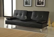 Indiana Faux Leather Sofa Bed With Pulldown Cupholder and Chrome Legs