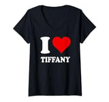 Womens Red Heart I Love Tiffany V-Neck T-Shirt