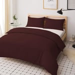 Duvet Quilt Cover Set - Poly Cotton Plain Dyed Bedding Set With Matching Pillowcases- Easy Care Machine Washable - Durable | Single Double King Super King Bed Size (Chocolate, King)