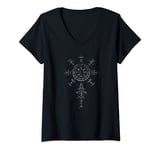 Womens Classic Viking Symbol Compass Vegvisir Nordic Rune Celtic V-Neck T-Shirt