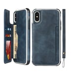 Zouzt Compatible with iphone xs max Wallet Case with Card Holder Premium PU Leather Case Kickstand, Magnetic Shockproof Phone Back Cover With Lanyard For iphone xs max Blue