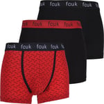 French Connection 3-Pack FCUK Logo Print Men's Underwear Boxer Trunks, Red/Bl...