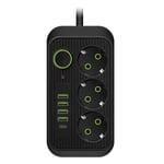 Svart 2M EU-kontakt Multi-standard Uttag Förlängningssladd Strömskena med USB Typ-C Snabbladdning Nätverksfilteradapter Black