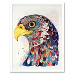 Bald Eagle Bird Folk Art Multicoloured Pattern Illustration Art Print Framed Poster Wall Decor 12x16 inch