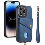 Trolsk lommebokdeksel med håndstropp (iPhone 14 Pro Max) - Blå