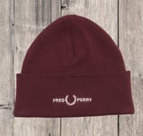 Fred Perry Red Turn Up Classic Beanie Hat One Size  Unisex New Tags C4114 K22