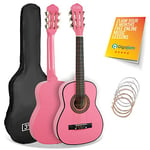 3rd Avenue 1/4 Size Kids Classical Guitar Spanish Nylon String Beginner Pack Bundle - 6 Months FREE Lessons, Bag, Strings – Pink