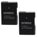 EXTENSILO 2x Batteries compatible avec Nikon DSLR D5100, D5200, D5300 appareil photo, reflex numérique (1100mAh, 7,4V, Li-ion) avec puce d'information