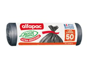 ALFAPAC - Sacs Poubelle Ultra Résistants - Recyclés Maxi-Poids à Lien Large, Noir, 50L (68 x 80 cm)