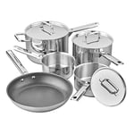 Tala Performance 5 Piece Stainless Steel Cookware Set, Saucepans with Stainless Steel lids, 16, 18cm deep and 20cm deep with Helper Handle, Milk pan, Non-Stick Fry Pan, Polished Mirror Shine Finish