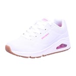 Skechers Women's Uno Stand on Air Sneaker, White Pu H Pink Trim, 3.5 UK