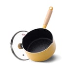 Milk Pot Induction Hob, Milk Pot with Lid, 16 cm Saucepan Nonstick Sauce Pan with Wooden Handle Cooker General Household Non-Stick Cookware Food Supplement Pot for Kitchen-Yellow