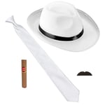 W WIDMANN MILANO Party Fashion - Set de costume Les années folles, 4 pièces, chapeau, cravate, moustache et cigare, Charleston, gangster, chef de la mafia, accessoires