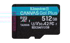 Kingston Technology Canvas Go! Plus, 512 Gb, Microsd, Klass 10, Uhs-I, 200 Mb/S, 160 Mb/S