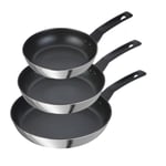 9 X Tougher Frying Pan in Stainless Steel, Dishwasher Safe - Pack of 3
