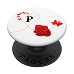Pop Up Phone Grip,Red Heart Butterfly Rose Letter P White PopSockets Support et Grip pour Smartphones et Tablettes