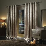 QM-Bedding® Designer CRUSHED Velvet Curtains Eyelet Top Fully Lined Curtain Pairs Mink/Champagne, 90" x 90" (229cm x 229cm)