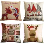 4 stycken kuddfodral Juldekoration Kuddfodral Vinterdvärg Älg Tomte Mönster Bomullslinne Kuddfodral 45x45 cm