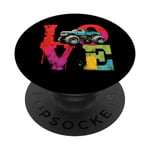 Love Monster Truck - Vintage Colorful Off Roader Truck Lover PopSockets Swappable PopGrip