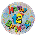 Unique Party - 55507 - Ballon d'Anniversaire - Holographique - Happy 12th Birthday - 45 cm