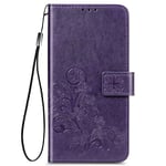 Alamo Four Clover Xiaomi Redmi Note 9T 5G Folio Case, Premium PU Leather Cover with Card & Cash Slots - Dark Purple