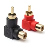 2 x RCA Red and Black Phono Right Angle Male to Female Audio TV Cable Adapter