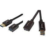 Amazon Basics Lot de 2 rallonges de câble USB 3.0 Connecteurs mâle A vers Femelle A 1,8 m & Rallonge Câble USB 3.0 mâle A vers Femelle A 3 m