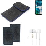 Felt Case for Motorola Moto G52 dark gray blue edge bag Pouch + earphones
