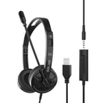 RMFC USB Headsets with 3.5mm Jack Noise Cancelling Mic & Audio Controls, Wired Stereo Computer Business Headphone Phone Headset Earphone with Microphone for PC Laptop Android Mobile Phone