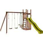 Soulet - Aire de jeux pour enfant avec portique et mur d'escalade - happy Swing & Climbing 150 - Marron
