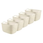 Curver Knit Effect Set of 5 Kitchen, Living room, Bathroom, Bedroom, Utility Large Rectangular Storage Baskets 19 Litres - Oasis White