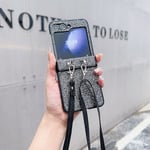 För Samsung Galaxy Z Flip 6 Fodral, Bling Shining Glitter Hård PC Stöttåligt Skal med Axelrem För Galaxy Z Flip 6