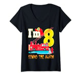 Femme I'm 8 Sound The Alarm Camion de pompier Jouet d'anniversaire pour garçon T-Shirt avec Col en V