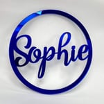 Personalised wooden Any name colour hoop Acrylic wreath Circle Loop Plaque (Blue Perspex Mirror, 20cm)