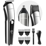 PRITECH Tondeuses à Cheveux pour Hommes, Tondeuse à Nez, Micro Rasoirs 3 en 1 Kit de Soins pour Hommes sans Fil et Rechargeable, Tondeuse à Cheveux Électrique avec Écran LED et Tête de Coupe T, IPX6