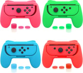 Lot De 4 Poignées Compatible Avec Nintendo Switch&switch Oled, Surface En Caoutchouc Grips Compatible Avec Joycon Avec 12 Prises De Pouce (Vert Rose Bleu Et Rouge)